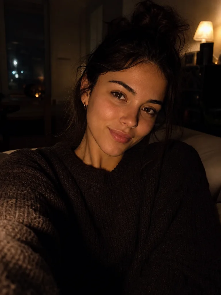 Knit sweater, evening phone selfie